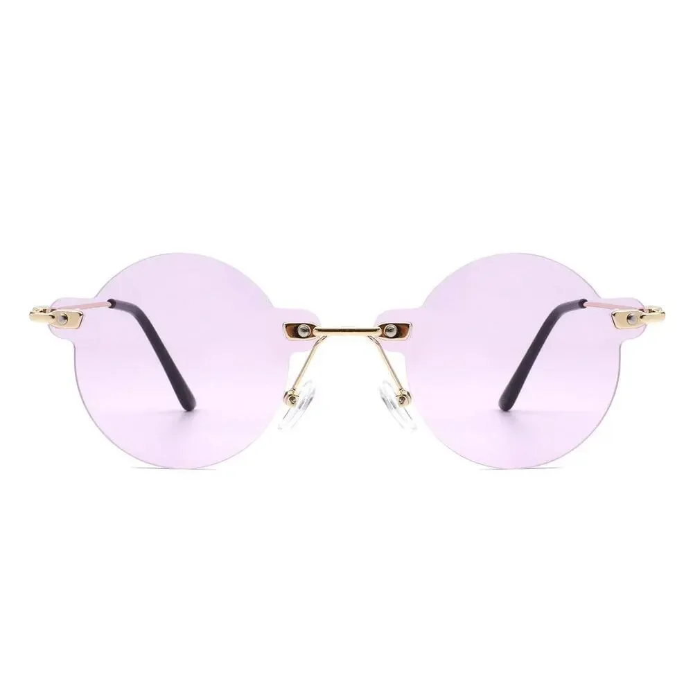 Vintage Aura Circle Retro Round Rimless Purple Tinted Fashion Sunglasses